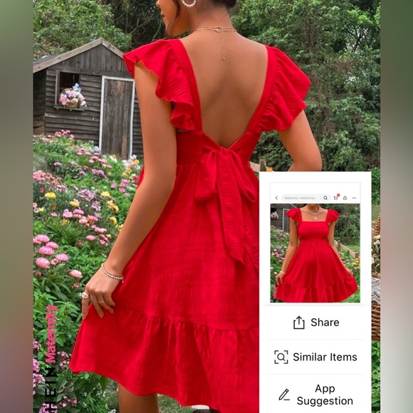 Red Ruffle Sleeve Dress - Picture 5 of 8